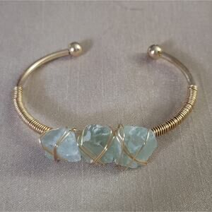 Fluorite crystal gold bangle bracelet